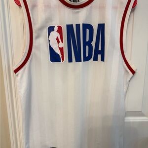 NBA Men’s White Jersey with Red Trim and Blue Logo